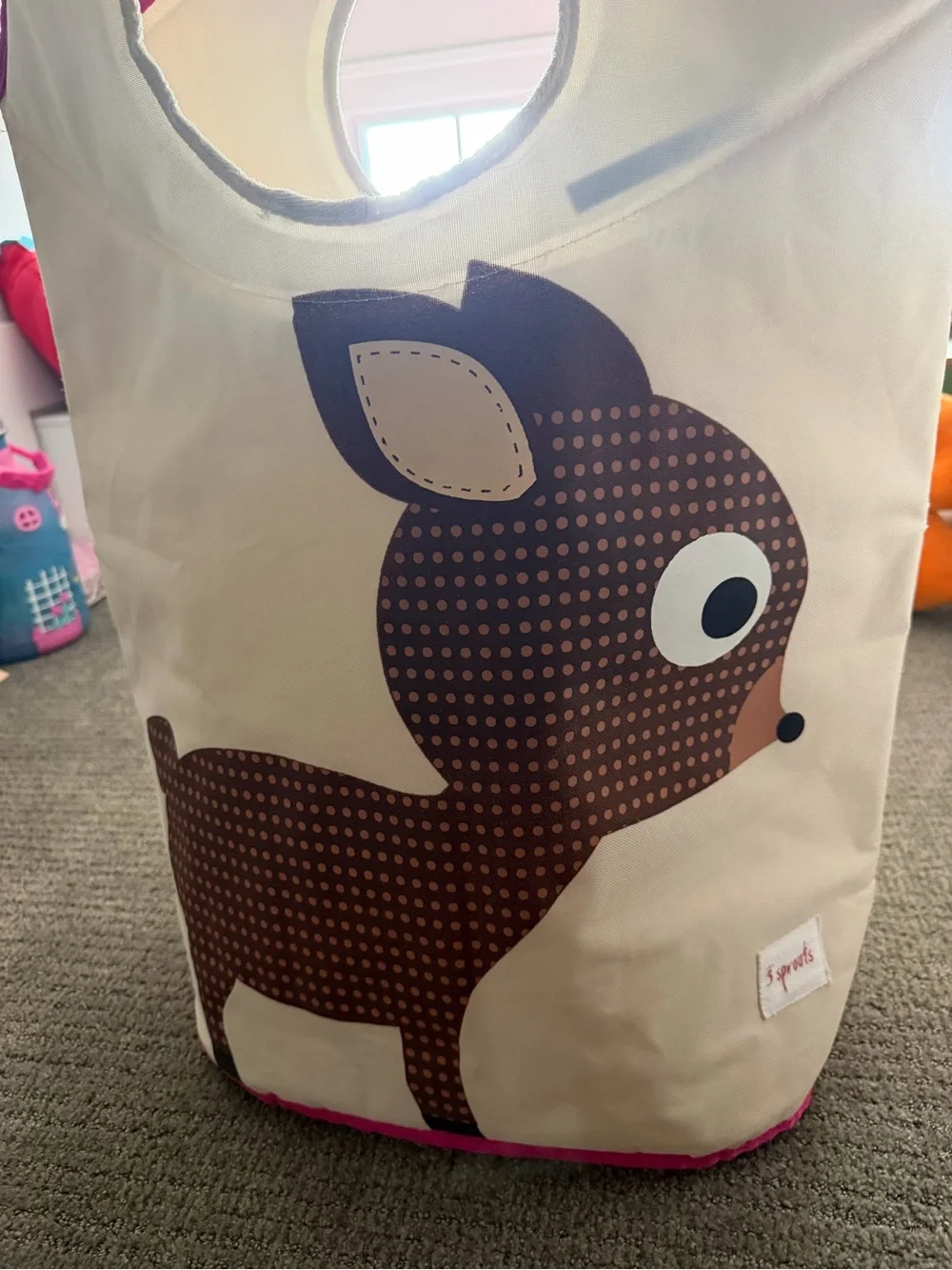 3 Sprouts laundry Deer Print Storage Tote - Pink Trim
